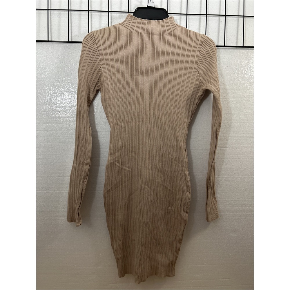 Naked Wardrobe Tan Nude Beige Long Sleeve Mini Dress Sz Large Bodycon SKU 60039